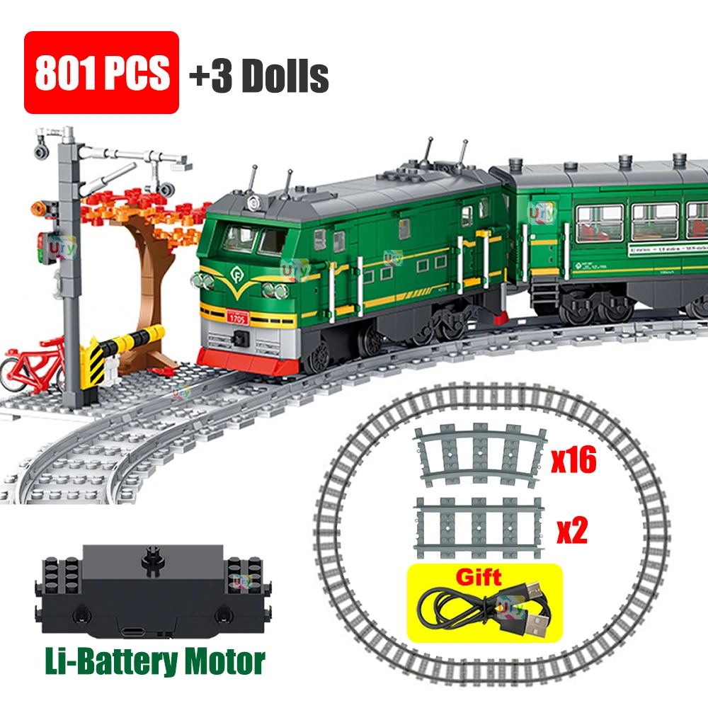 Lego Set City - نموذج قطار بخاري أخضر تقليدي كهربائي