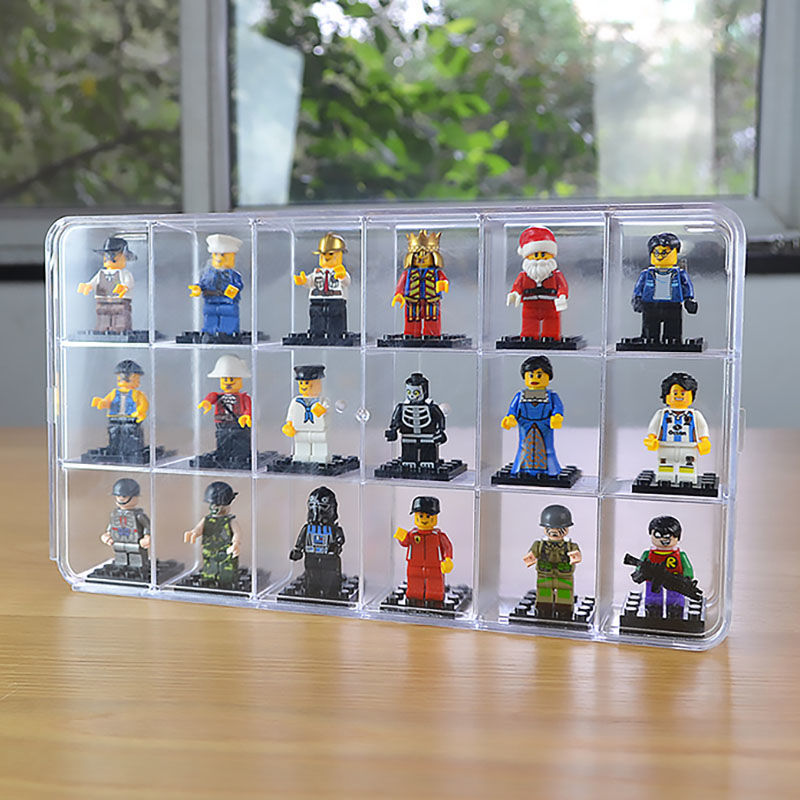 Lego Minifigure Holder - 18 شبكة صندوق عرض أكريليك لتخزين